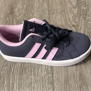 Adidas Kids' Dark Gray and Light Pink Sneakers (Size 2)